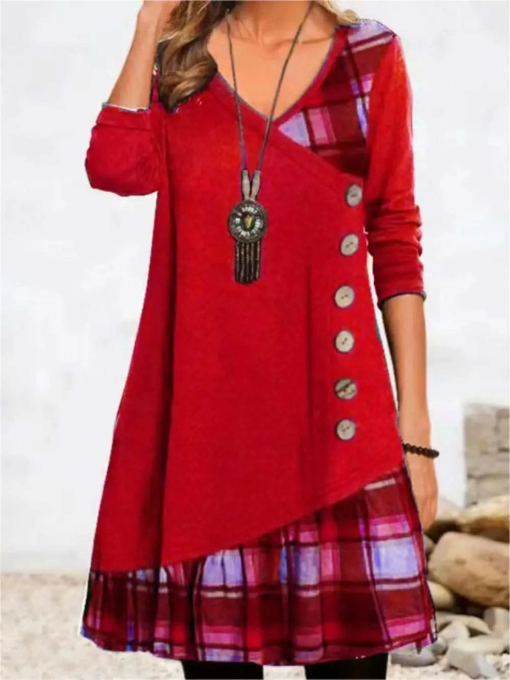 Dresses for Women European and American autumn and Winter Elegant Everyday Loose Party Dress Buttons Long Sleeve Dress - M & M Global