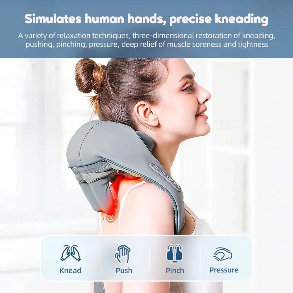 Electric Shoulder Kneading Massage Shawl Automatic Neck Back Massager Wireless Back Muscle Trapezius Relaxing Massage Pillow - M & M Global