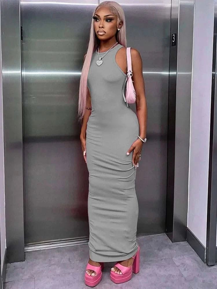 Dulzura Women Fashion 2024 Autumn Sleeveless Club Streetwear Bodycon Pink Pencil Long Dress Wholesale Items For Business - M & M Global