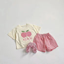 Fruit Tshirt Plaid Shorts 2Piece Set Boys And Girls Cute Tees Loose Shorts Kids New Simple Round Neck Tops+Shorts Kids Suit - M & M Global
