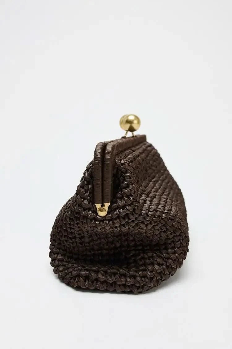 New Handwoven Raffia Shoulder Bag, Women's Staw Crossbody Bag Vacation Clip Bag Clutchs, Summer Luxury Design Baguette Bag - M & M Global