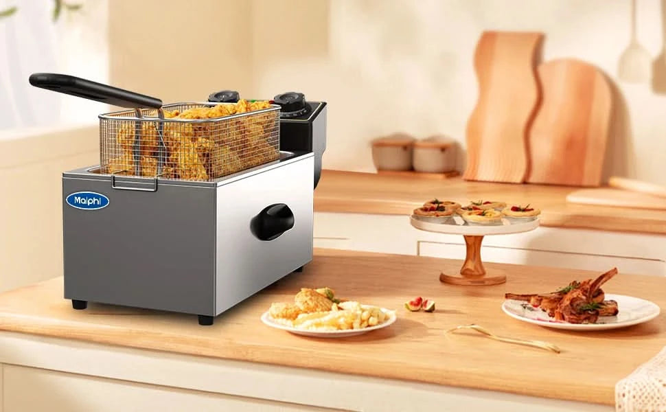 3 Litre Deep Fat Fryer Adjustable Temperature, Chip Pans - Basket & Lid - Fast 2000w High Power, Electric Oil Pot - Overheat Pro - M & M Global