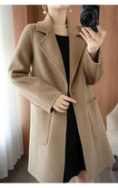 Plus Size Women's Long Sleeve Woolen Coat Pure Color Slim Fit Midi Length Spring New Style Compact Size Versatile Quality Pol...