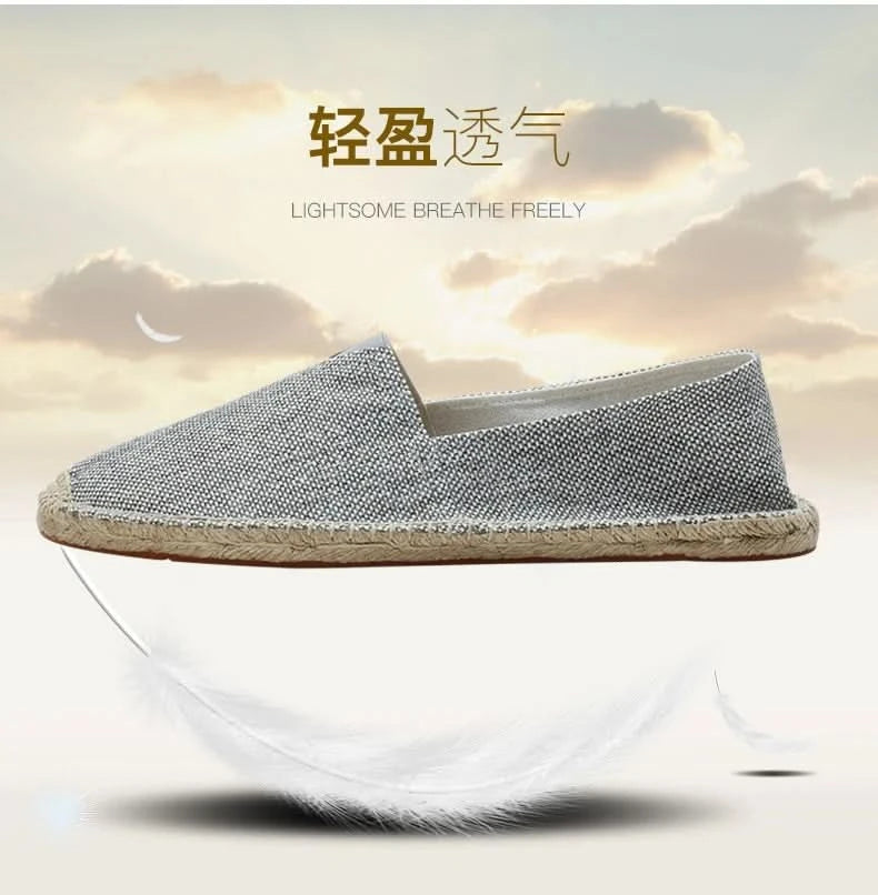 Women Sewing Flax Shoes Slip on Loafers Casual Shoes Man Espadrilles Hemp Canvas Flat Shoes Plus Size Fisherman Driving Footwear - M & M Global