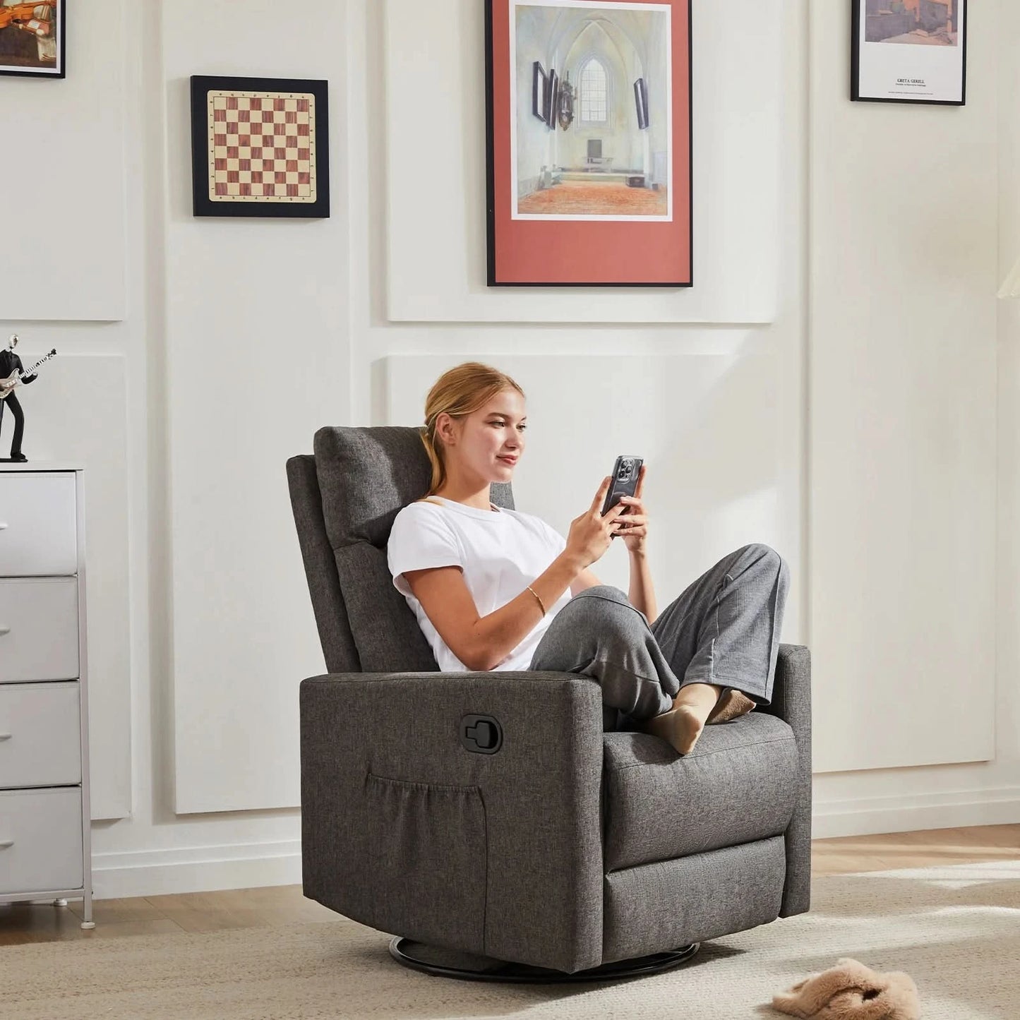 JHK Rotating Living Room Sofa Recliner With Oversized Foot Swivel Rocking Rocker Recliner Glider Nursery Sofas for BedRoom