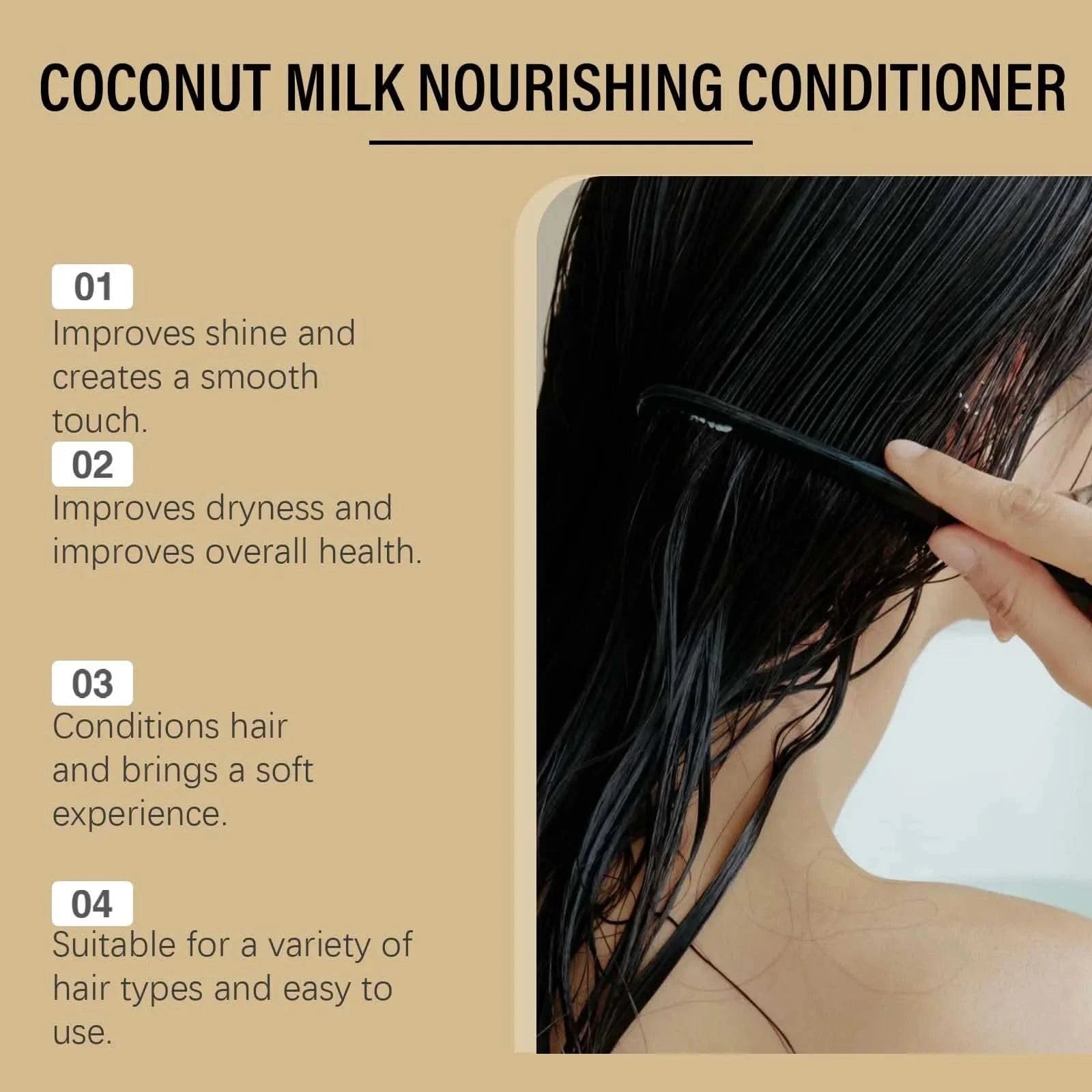Coconut Milk Hair Conditioner Moisturizing Repair Damged Hair Nourishing Scalp Reduce Dryness Restoring Gloss Hair Conditoner - M & M Global