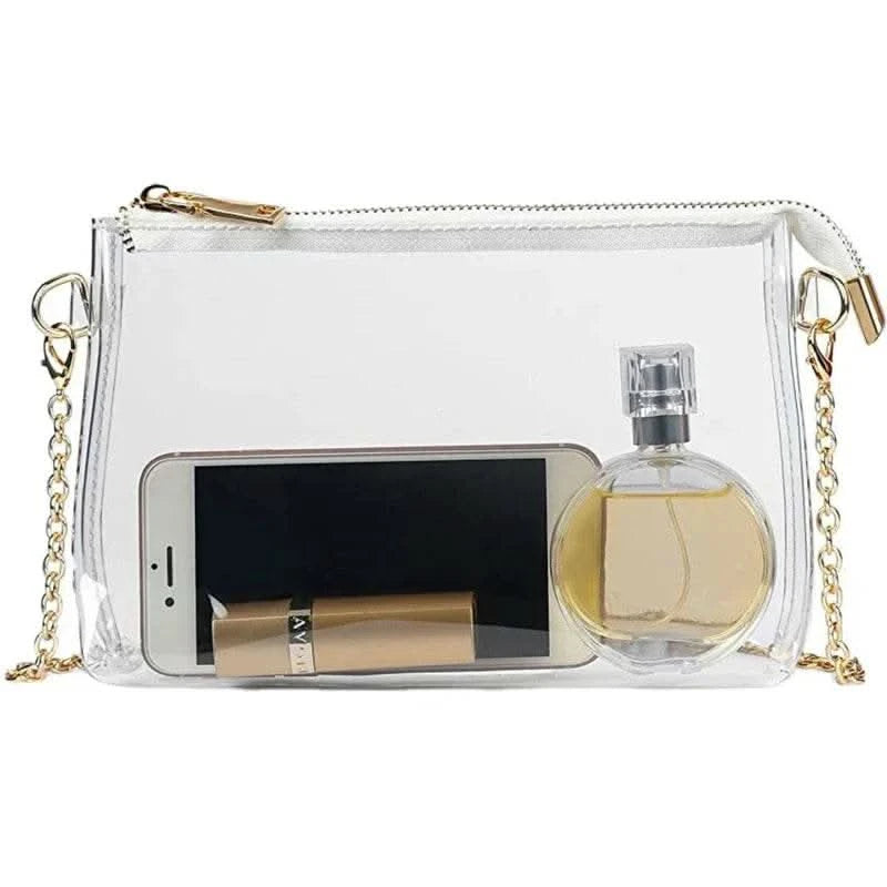 Clear Pack Bag Shoulder Bag Women Transparent Metal Chain Bag Wallet Gift Transparent Crossbody Bag Sports Concert Ball Party - M & M Global
