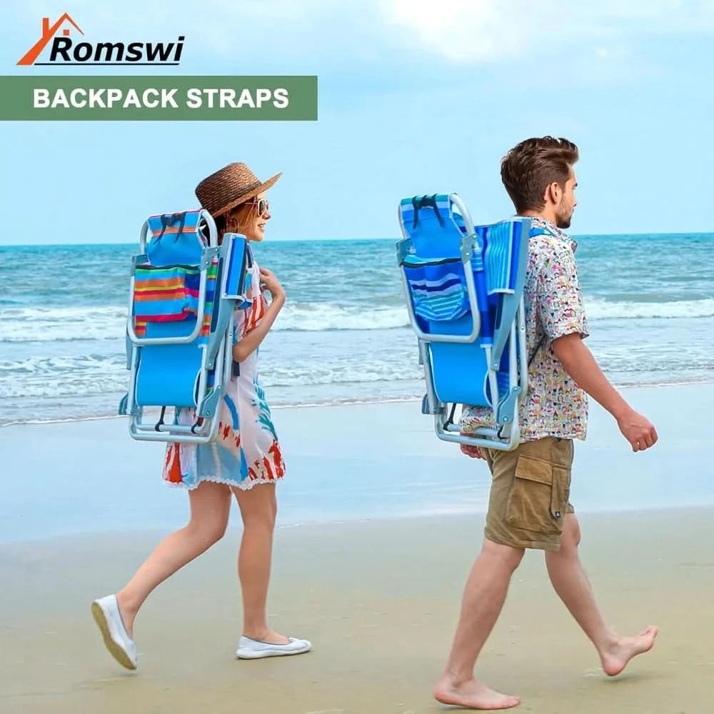 Beach Chairs 5 Position, 2 Pack Portable Folding Backpack Beach Chair Heavy Duty with Cooler Bag, Cup Holder for Outdoor Lawn P