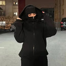 Men and women Balaclava Y2kGothic Harajuku winter new item double hooded sweatshirt men's hooded mask zipper sportswear