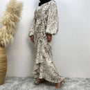 Muslim Women's dress Casual print bark crepe long dress Zipper collar long sleeves loose Muslim maxi dress - M & M Global