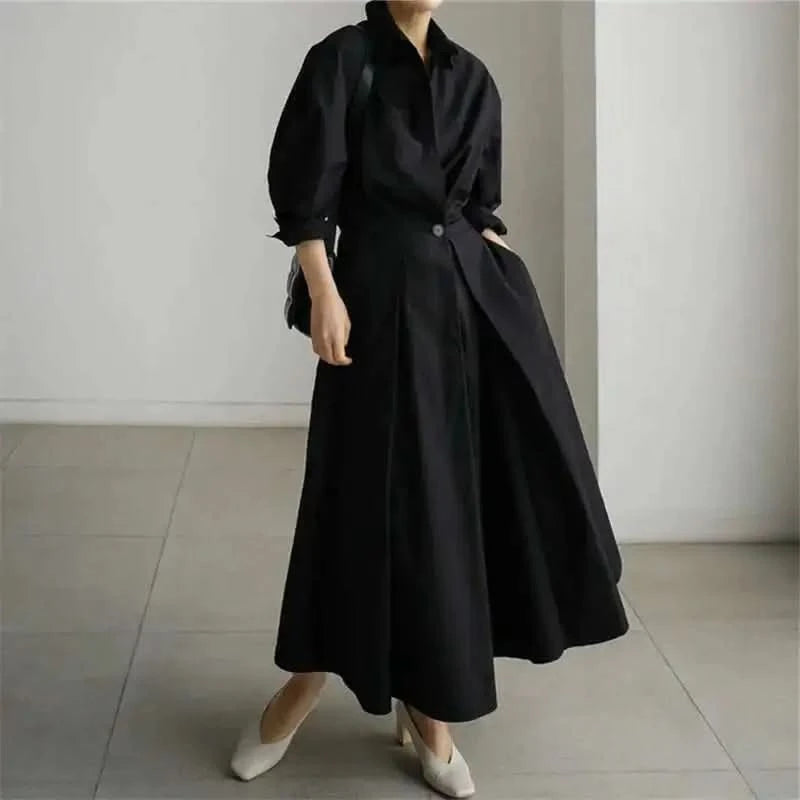 LANMREM Women's Clothing Long Dress Turn Down Collar With Button Pockets Loose Casual Dresses Female Streetwear Fashion 2C2019 - M & M Global