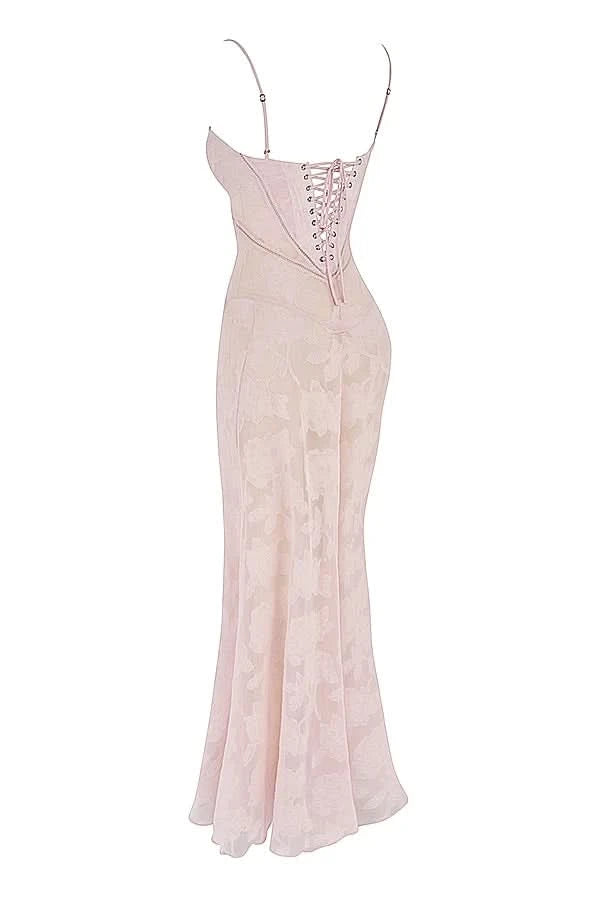 Sexy Lace Jacquard See Through Women Dress Sleeveless Tie Up Backless lace Long Dress Summer Party Ladies Bandage Party Dress - M & M Global