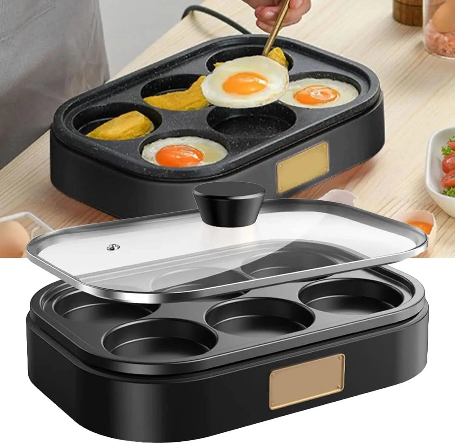Egg Frying Pan, Electric Egg Cooker with 6 Cup Egg Frying Pan Breakfast Maker Easy Rapid Heating for Lunch Dinner Snacks Making - M & M Global