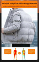 Men's Cotton Jacket Winter Stand Collar Warm Fashionable Trendy Bread Style Coat Regular Fit Male Outerwear Winter Jacket Men