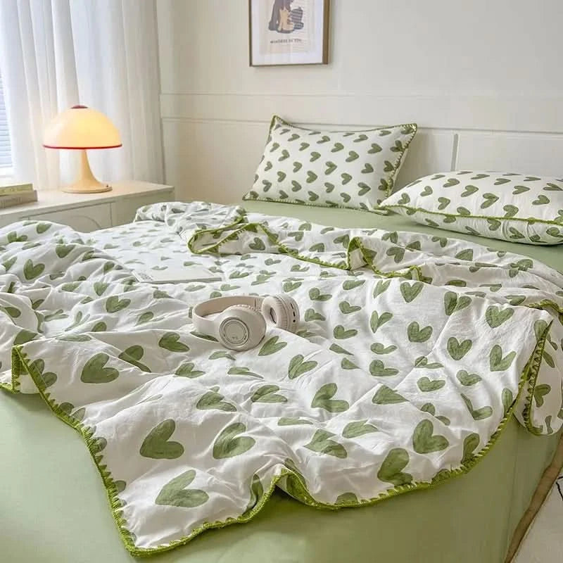 Summer Quilt Cotton Floral French Style Double  Air-conditioned Quilt, Double-layer Summer Blanket Comforter Duvet   이불 - M & M Global
