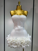 Women Sexy Strapless Backless Flower Embellished Mini Bandage Dress Bodycon Celebrity Party Cocktail Evening Party Club Dresses