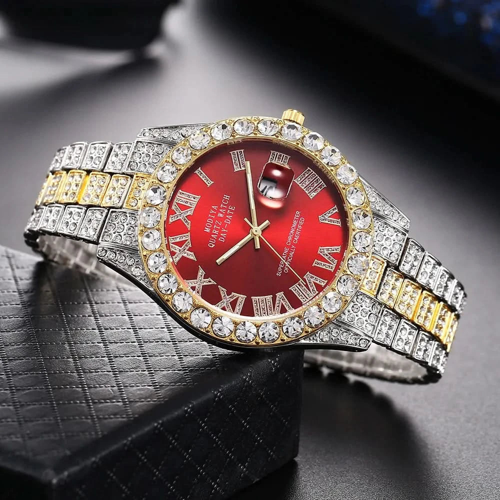 Hip Hop Iced Out Men Watch Full AAA Rhinestone Around Luxury Quartz Watches Round Clock Unisex Wrist Watch Gift For Boyfriend - M & M Global