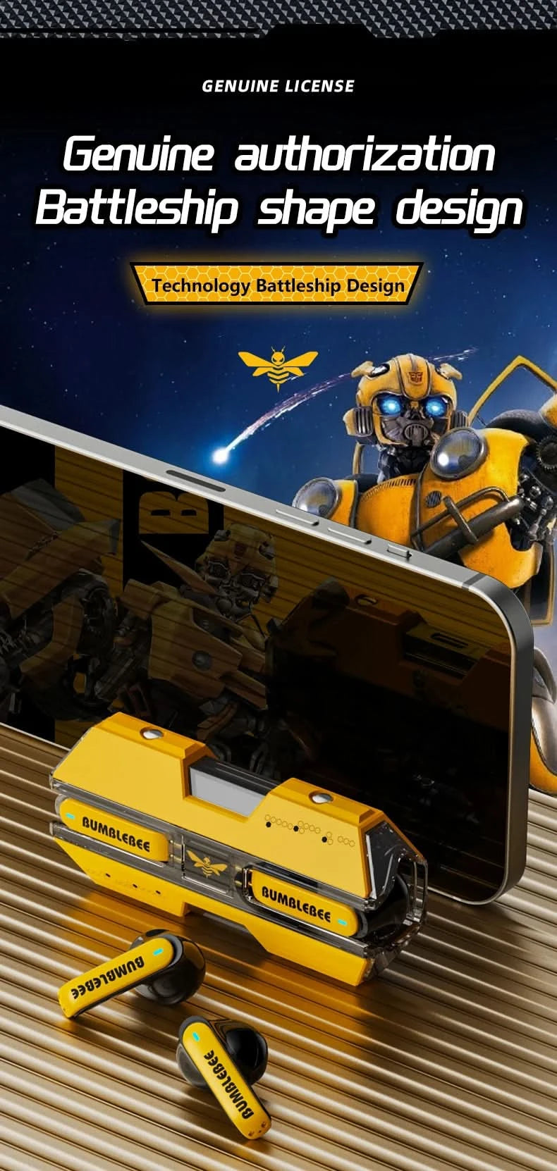 Ship From US Transformers TF-T01 Gaming Earphones Bluetooth 5.4 ENC Noise Reduction Headphones HD Call Music Earbuds Bumble Bee