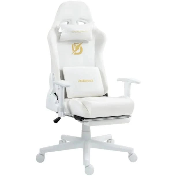 Dowinx Gaming Chair with Massage Lumbar Support, Suede Fabric Ergonomic Computer Chair with Footrest for Adults