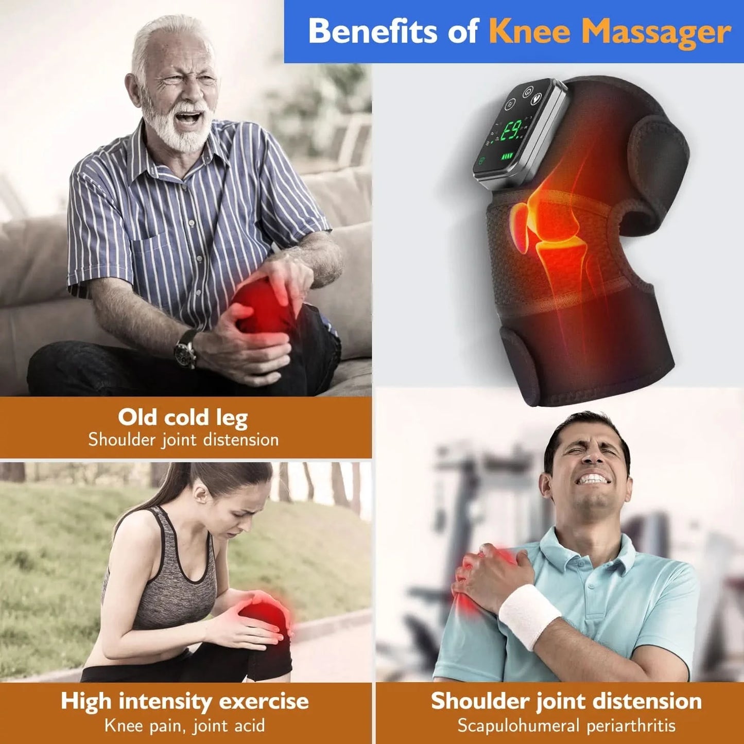 Knee Heating Massager Joint Physiotherapy Quick Effect Electric Pain Relief Hot Compress Vibration Massage Rechargeable Gift - M & M Global