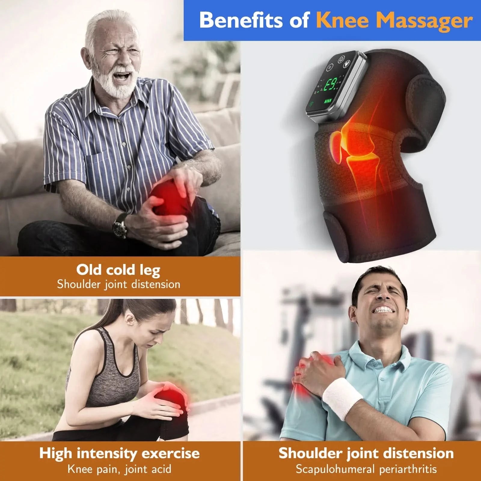 Knee Heating Massager Joint Physiotherapy Quick Effect Electric Pain Relief Hot Compress Vibration Massage Rechargeable Gift - M & M Global