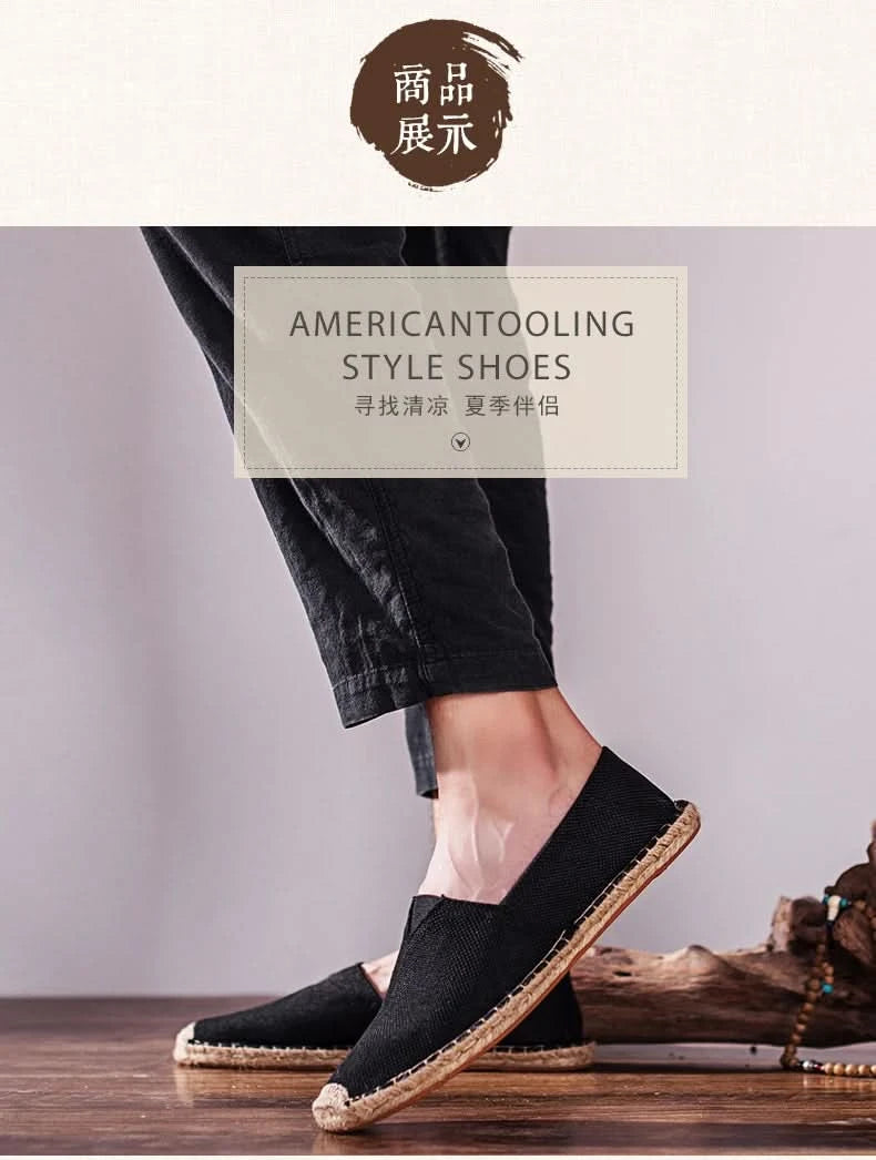 Women Sewing Flax Shoes Slip on Loafers Casual Shoes Man Espadrilles Hemp Canvas Flat Shoes Plus Size Fisherman Driving Footwear - M & M Global