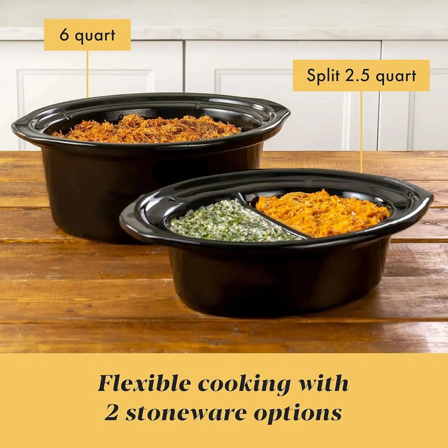 6 Quart and Split 2.5 Quart Double Slow Cooker and Food Warmer, Programmable Slow Cooker with Timer, Stainless Steel - M & M Global