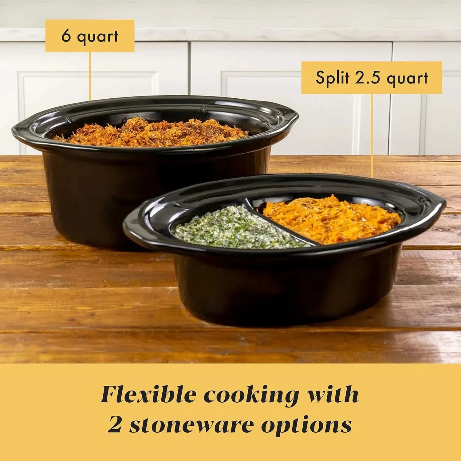 6 Quart and Split 2.5 Quart Double Slow Cooker and Food Warmer, Programmable Slow Cooker with Timer, Stainless Steel - M & M Global