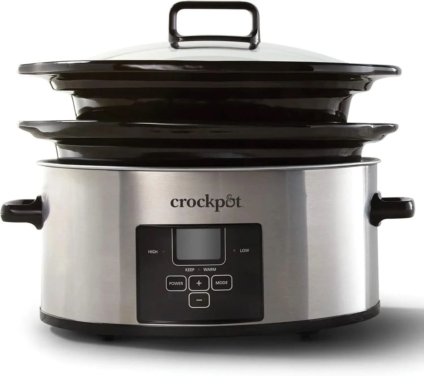 6 Quart and Split 2.5 Quart Double Slow Cooker and Food Warmer, Programmable Slow Cooker with Timer, Stainless Steel - M & M Global