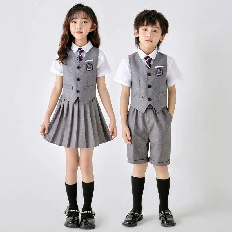 6PCS Summer Kids Weddding Suit Outfit Set Formal Elegant Suit for Kid Boy Kids Shirt Vest Shorts Socks Tie Sticker Clothing Suit - M & M Global