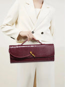 Burgundy bag cherry red envelope wine red envelope upscale new handbag European and American fashion crocodile flip hand organ b - M & M Global
