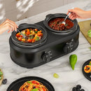 Double Slow Cooker with Two 1.25 QT Portable Dual Crock Pots for Home and Outdoor Use Ideal for Buffet Servers and Food Warmers