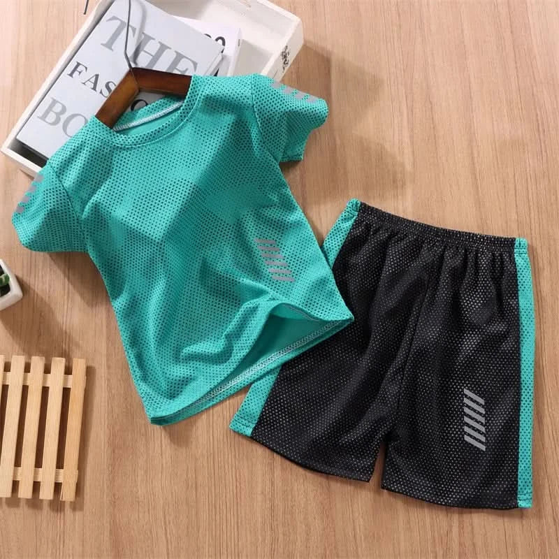 Boy Girl Sports Set Summer Teenager Clothing Suit New Children T-shirt+Shorts 2Pcs Outfits Baby Kids Breathable Sport Sets 2-14Y - M & M Global