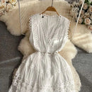 JAMERARY Designer New Summer Holiday White Embroidery Cotton Long Dress Women Sleeveless Midi Prom Evening Dresses Party Robe - M & M Global