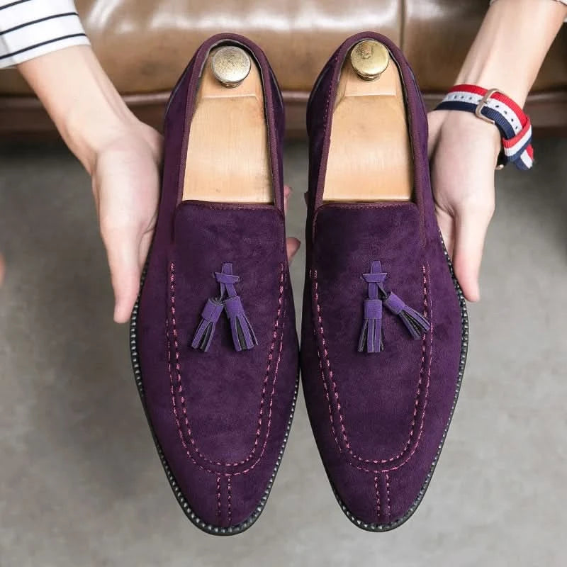 Men's Loafers Brand Suede Leather Shoes Vintage Slip-on Classic Casual Men Driving Shoes Wedding Male Dress Shoes Tassel pointed - M & M Global