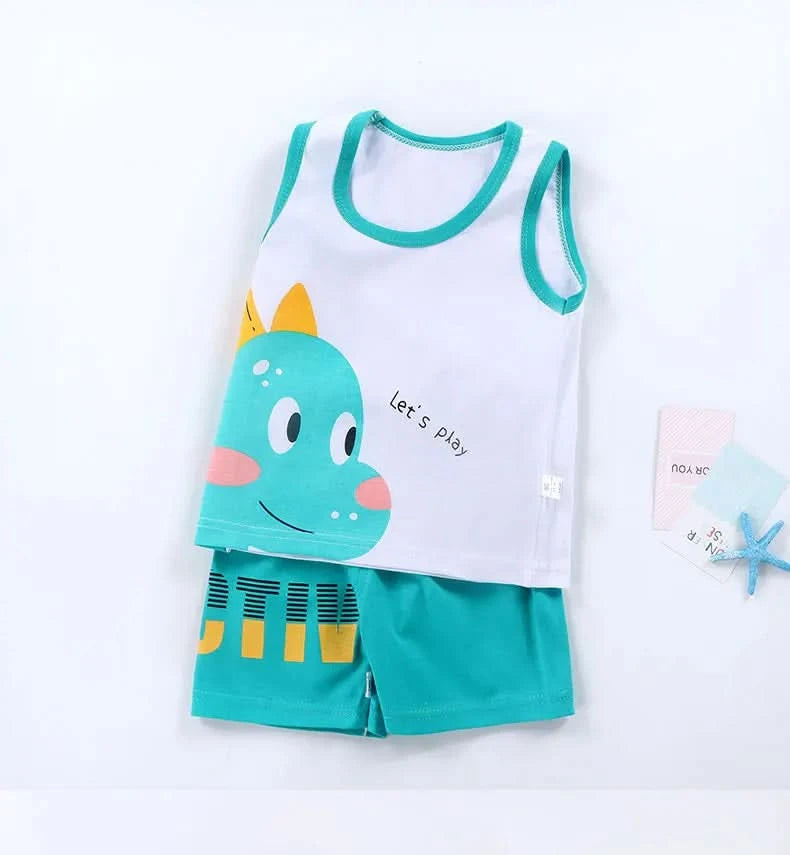 Children Sets Kids Vest Suit 2PCS Set Summer Cotton T-Shirt Girl Shorts Clothes Children Boys Girls Sleeveless Suit Wear Cloth - M & M Global