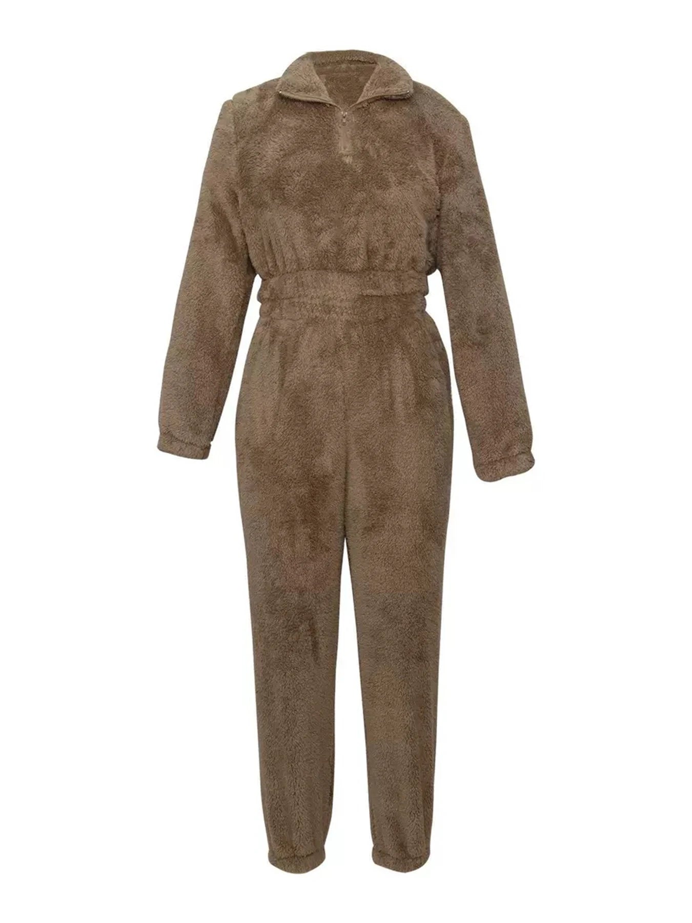 Women's New Solid Color Velvet Two-Piece Set, Long-Sleeved Semi-Open Neck Sweatshirt and Slim Pants, Machine Washable, Suitable