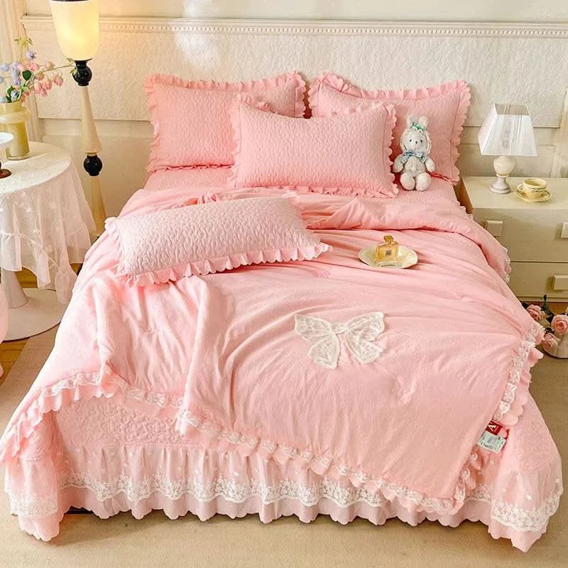 Bow Summer Quilt Single Quilt Air Conditioning Quilt Suitable for Women's Bedroom Apartment French Elegant Bow Summer Quilt - M & M Global