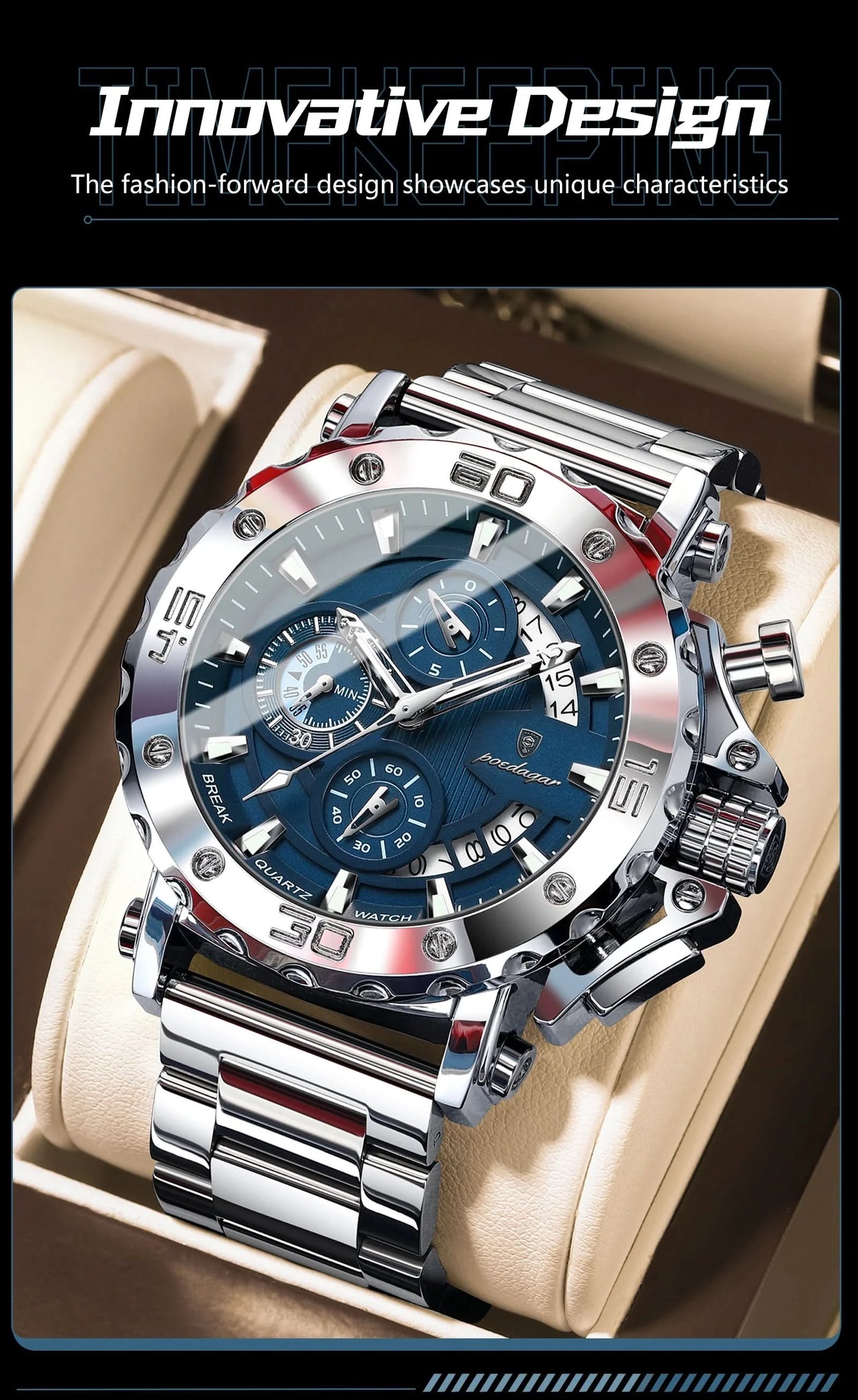 POEDAGAR Luxury Watch For Men Calendar Luminous Waterproof Man Clock Male Chronograph Stainless Steel Men's Quartz Watches Reloj - M & M Global