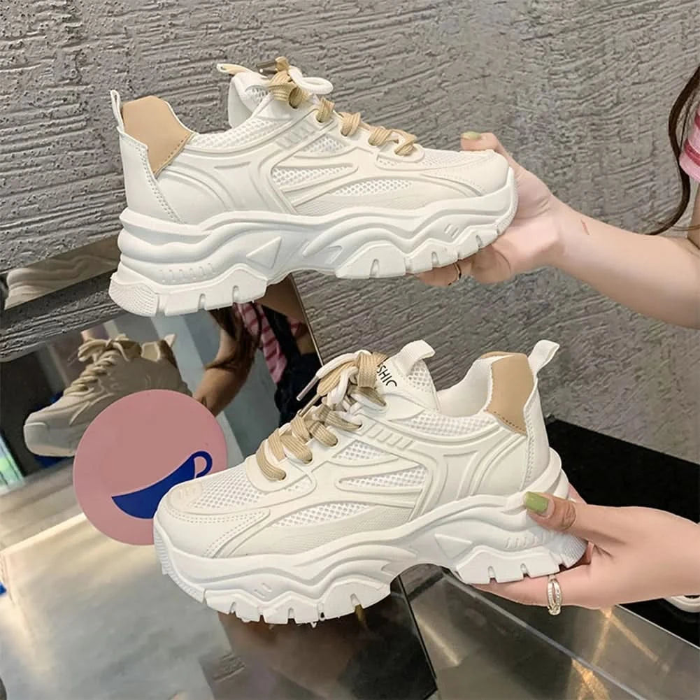 Chunky Fashion Sneakers Comfortable Casual Dad Shoes Lace-Up Walking Shoes Breathable Mesh for Women - M & M Global