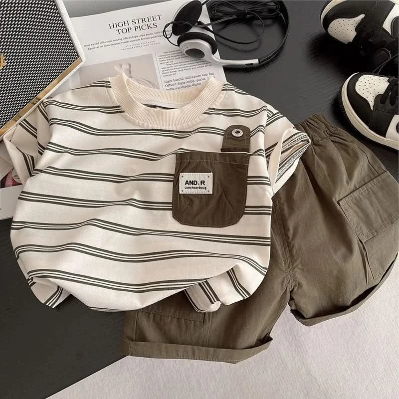 Fashion Summer Kids Baby Boys Striped Clothing Suits Short Sleeve T-Shirt+Shorts Casual Clothes Outfit Girls Clothes 2PCS/Set - M & M Global