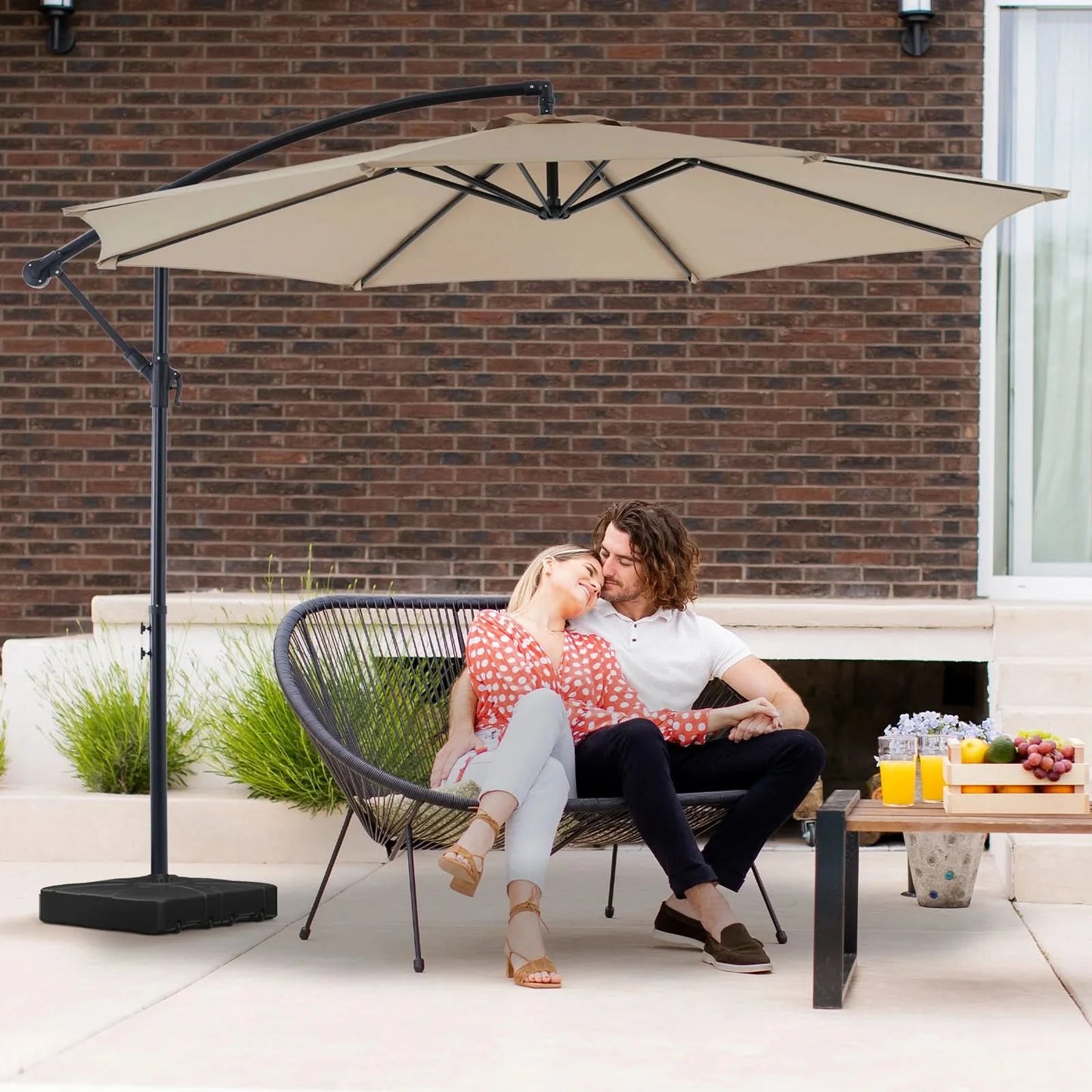 JHK 10FT Outdoor Patio Umbrella Hanging Cantilever with Easy Tilt Adjustment UV Protection 8 Sturdy Ribs for Backyard Garden