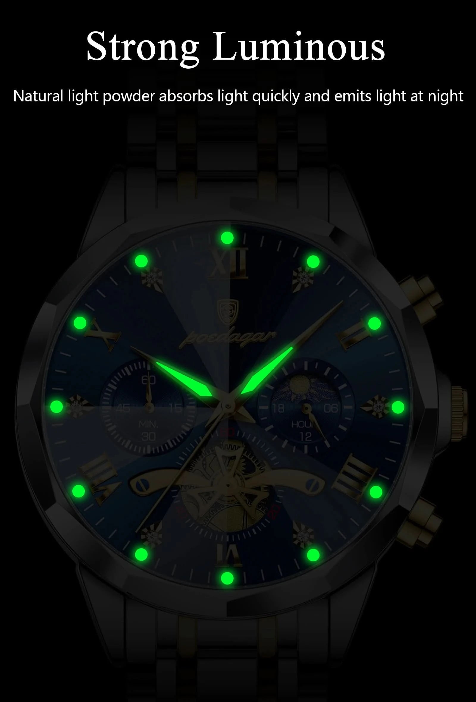POEDAGAR Luxury Men Watch Top Original Waterproof Luminous Chronograph Man Wristwatch Stainless Steel Quartz Men's Watches Reloj - M & M Global