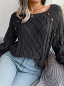 Women Casual Square Collar Buttons Long Sleeve Knitted Pullover Sweaters for Autumn Winter 2026