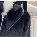 Autumn Winter Now Locomotive Wind Hottie Sweet Cool Fashion Coat Women Patchwork Imitation Fox Fur Leather and Fur Solid Tops
