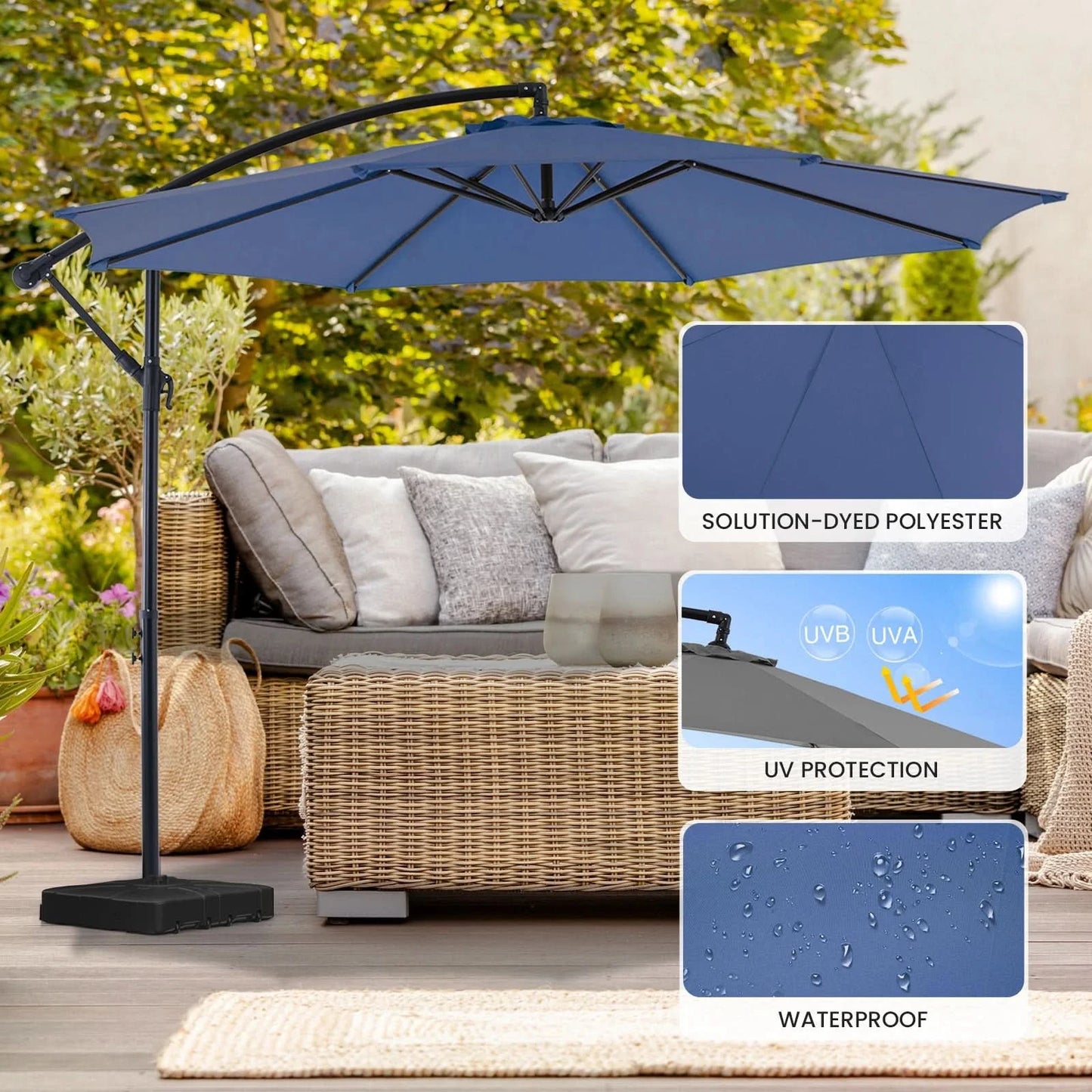 JHK 10FT Outdoor Patio Umbrella Hanging Cantilever with Easy Tilt Adjustment UV Protection 8 Sturdy Ribs for Backyard Garden