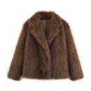 HH Women Elegant Faux Fur Coat Warm Fluffy Loose Long Sleeve Lapel Jacket Autumn Winter Fashion High Street Lady Outerwear