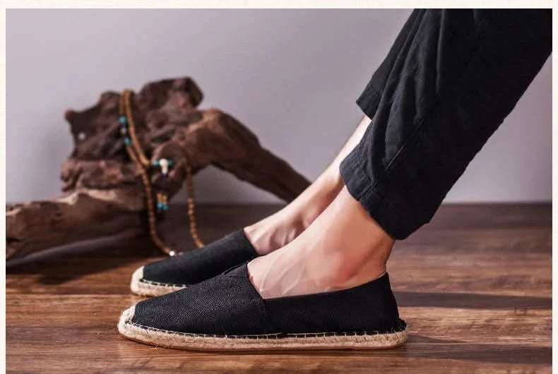 Women Sewing Flax Shoes Slip on Loafers Casual Shoes Man Espadrilles Hemp Canvas Flat Shoes Plus Size Fisherman Driving Footwear - M & M Global
