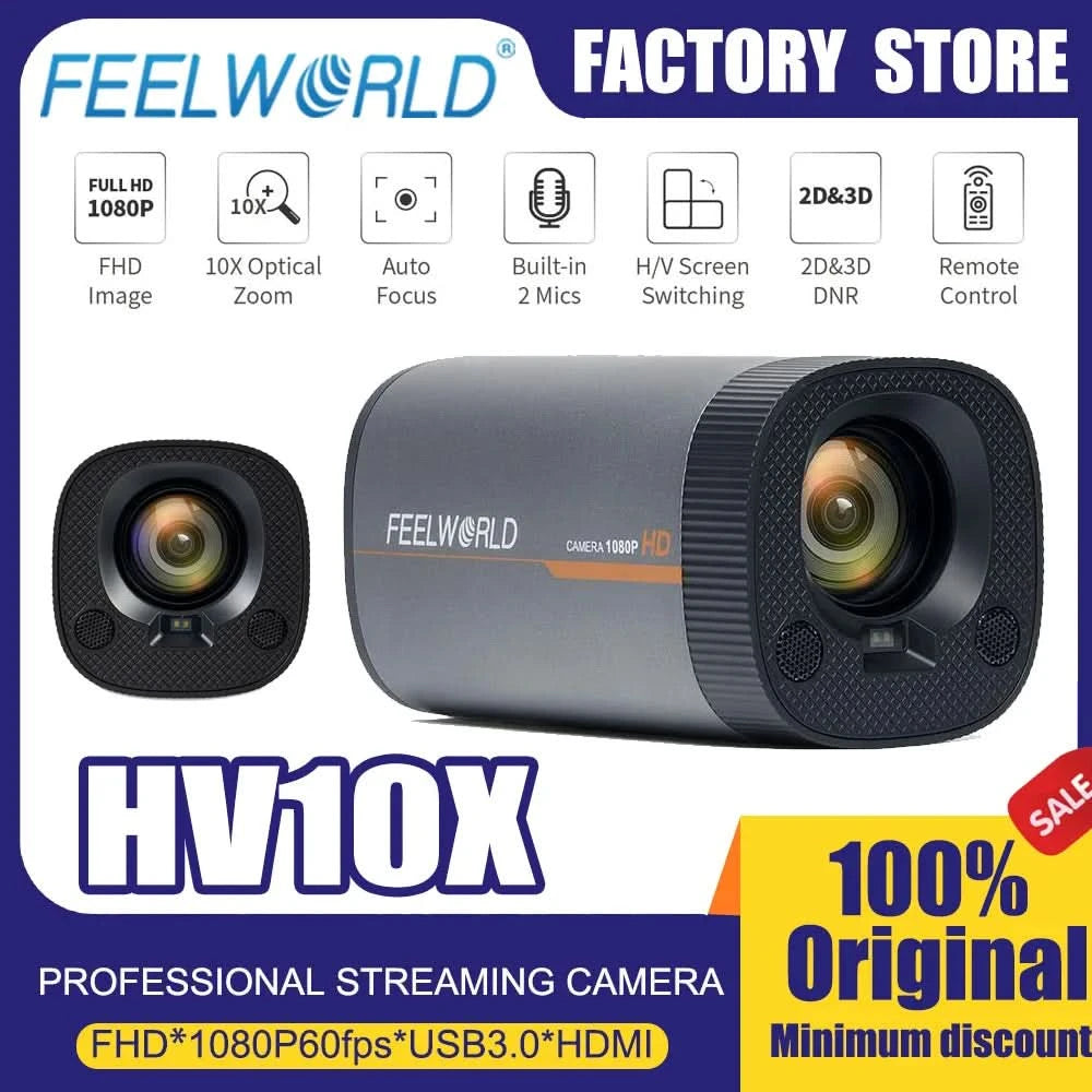 FEELWORLD Professional Streaming Camera HV10X Live Webcam Auto Focus Smart Frame Capture Everyone Full HD 1080P60fps USB3.0 HDMI - M & M Global