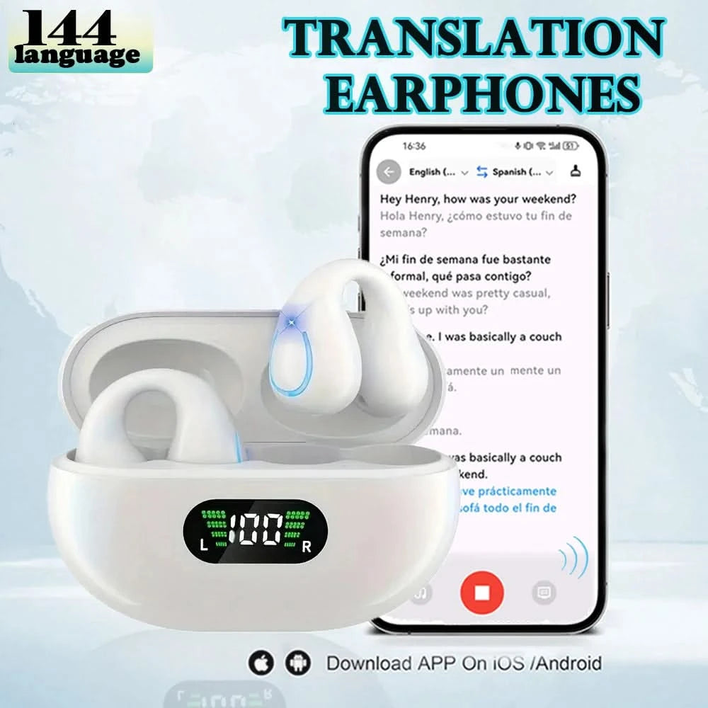 GREATWALL Translation Ear Clip, Touch Control,No Delay,High Definition Sound Quality, Can Translate 144 Languages Online